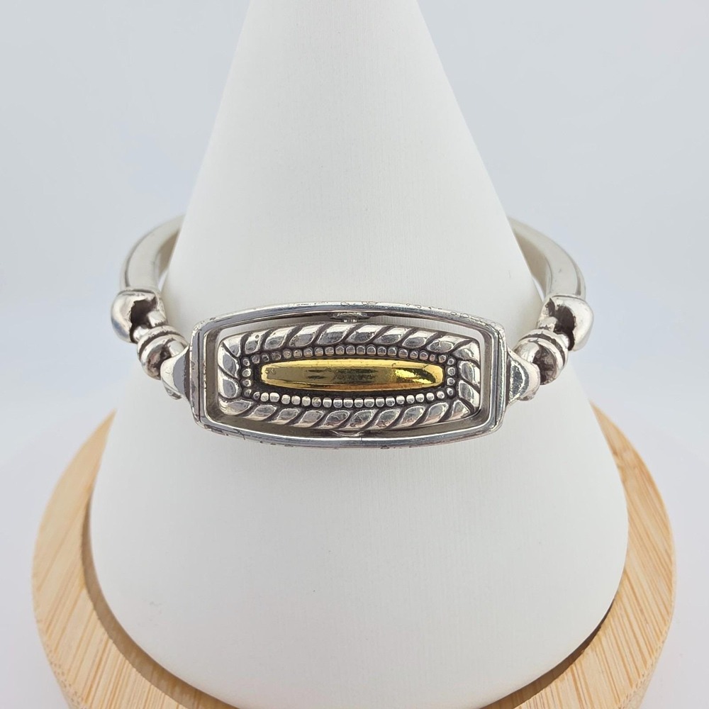 BRIGHTON Floral Motif Bracelet Reversible Twisted Rope Silver Gold Plate 6.75"